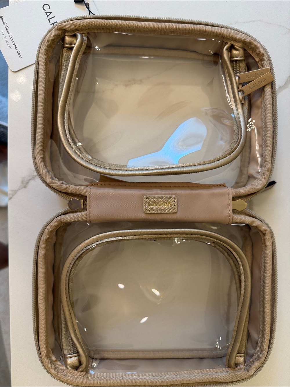 Calpak Clear Travel Cosmetic Case with Rose Gold Trim-small - Picture 4 of 5